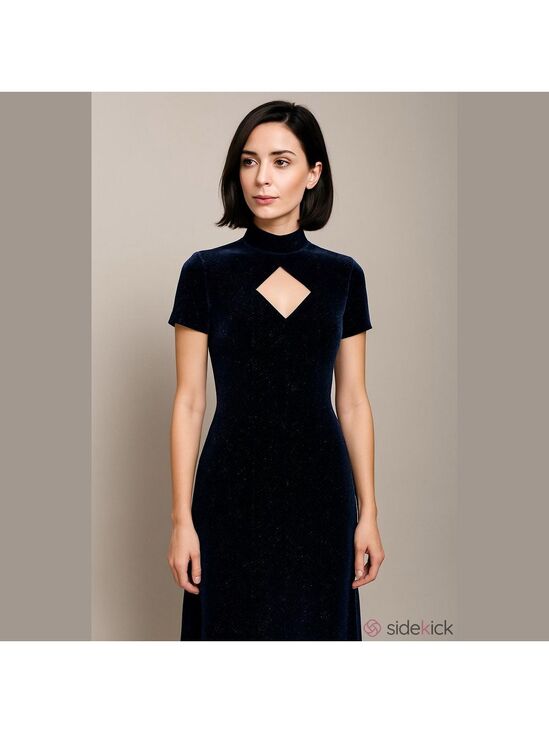 Vintage Dresses & Skirts - Vintage Navy Blue Velvet Formal Evening Dress